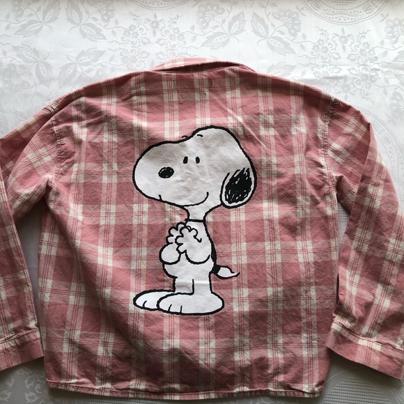Zara Peanuts Charlie Brown Girls Size 9 Pink/White Plaid Button-Up Shirt Classic - Picture 2 of 16